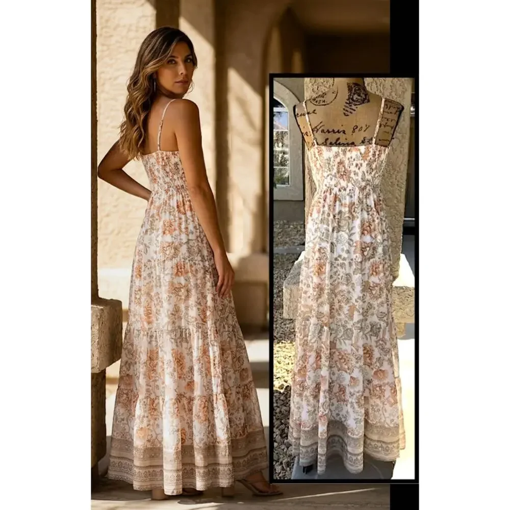 Flying Tomato Crochet Top Detail Floral Print Combo Maxi Dress Size M - Picture 7 of 13